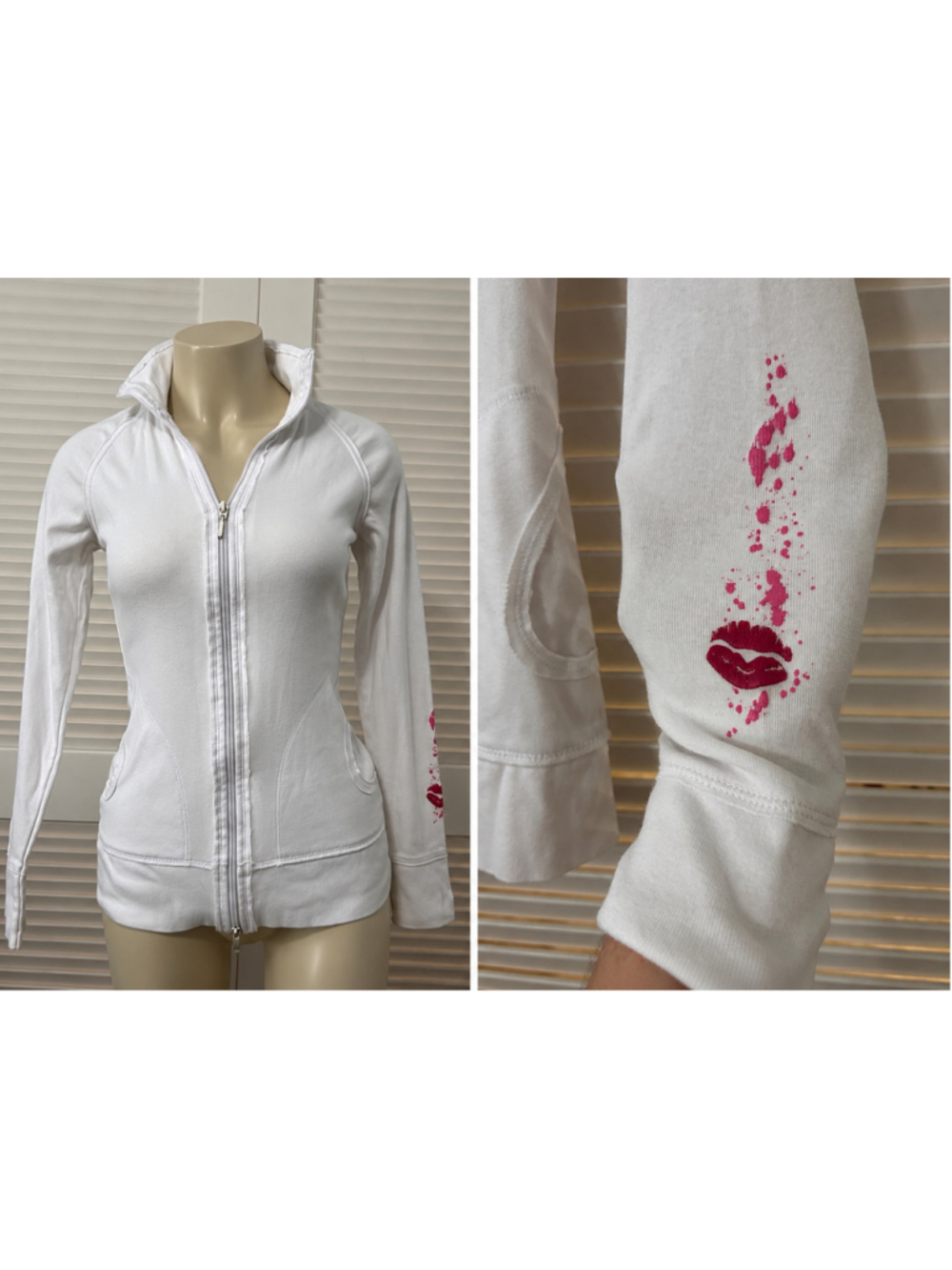 Mirage Las Vegas White Zip Up Sweatshirt Pink Lips Graphic Size M